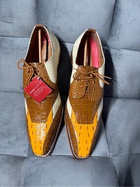 Stacy Adams Tristano Modified Bike Toe Oxford Shoes Tan 25694-238 Sz 14 Wide
